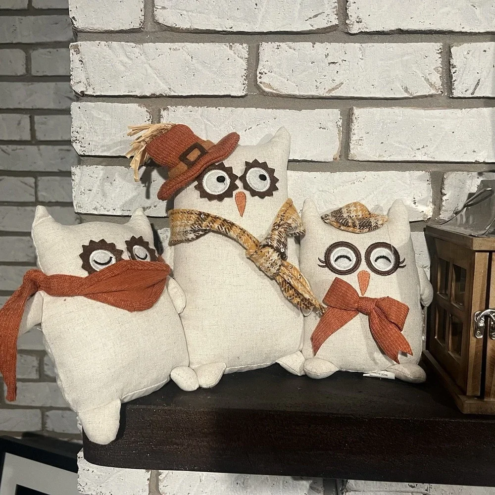 Primitive Farmhouse Owl Shelf Sitters Set of 3 Fall Autumn Thanksgiving Decor